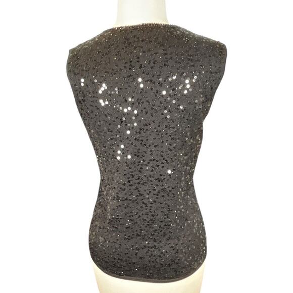 Vintage Talbots Black Sequin Sleeveless Black Top Size Small Silk Blend Night Ou - Picture 2 of 10